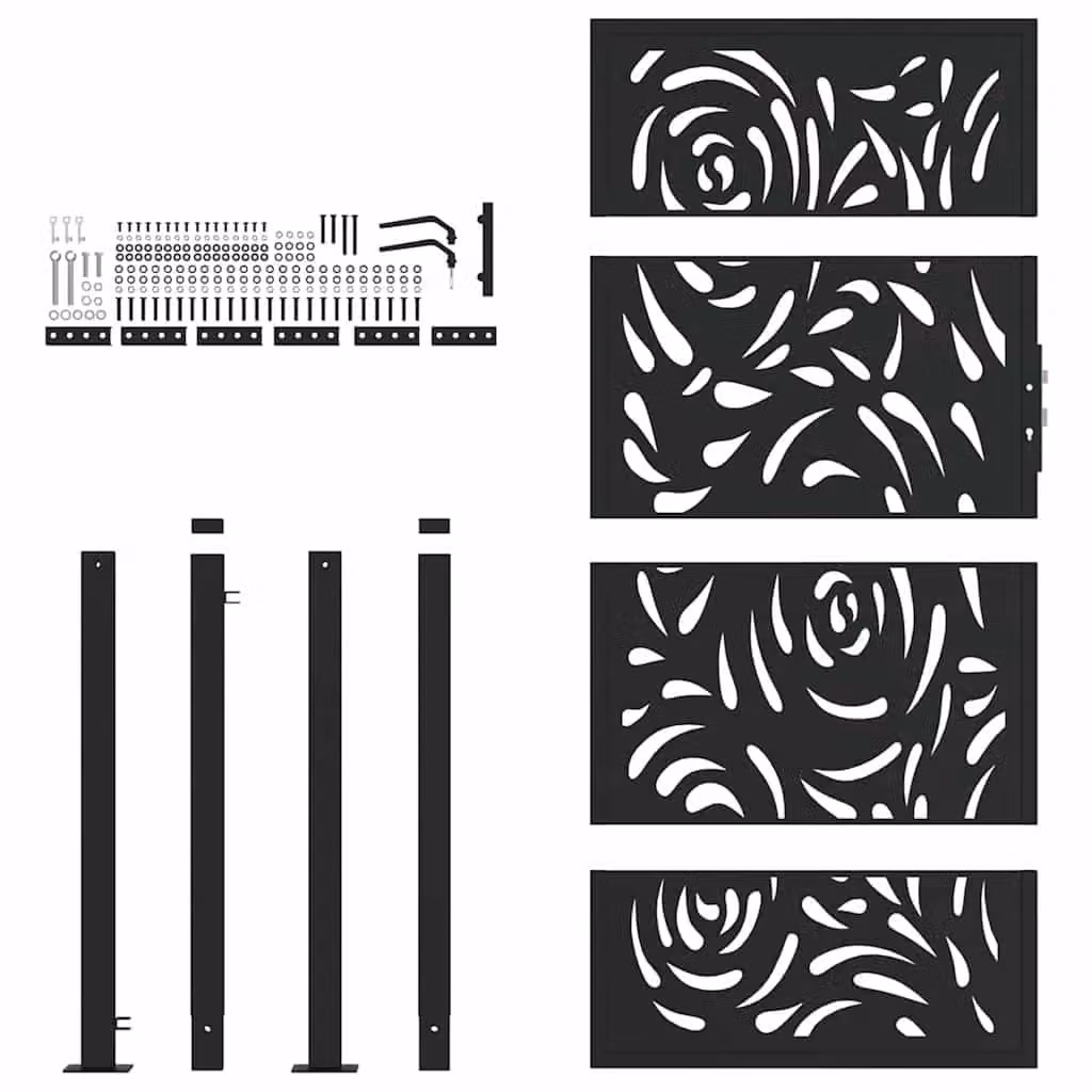 Berkfield Black Steel Garden Gate with Flame Design, W: 105 cm, H: 180 cm – 3