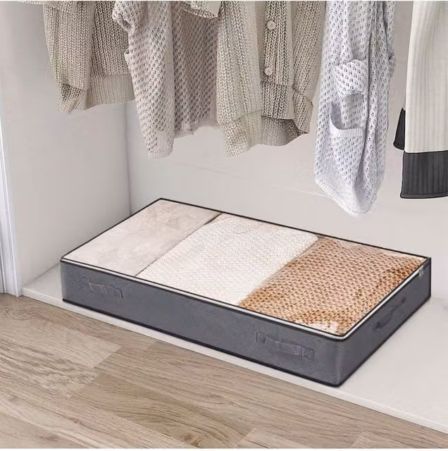 Living and Home 2-Piece Fabric Clothes and Quilt Storage Box Set with Handles in Dark Grey