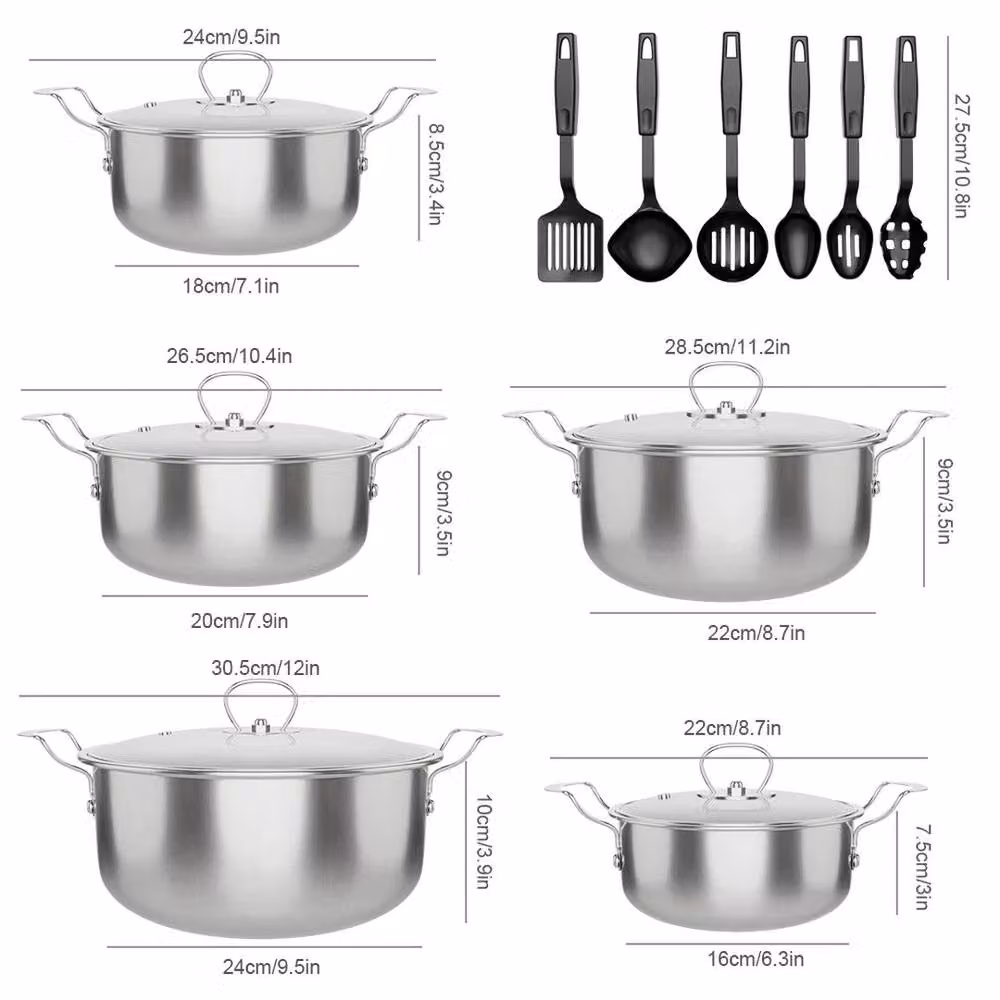 NESTLUNE 16-Piece Non-Stick Stainless Steel Induction Cookware Set with Lids in Silver, W/D/H: 100 x 15 x 15 cm – 2