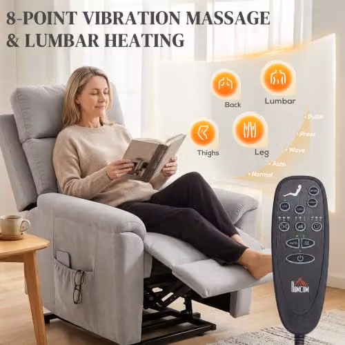 HOMCOM Power Lift Recliner Chair with Vibration Massage and Heat in Light Grey – 4