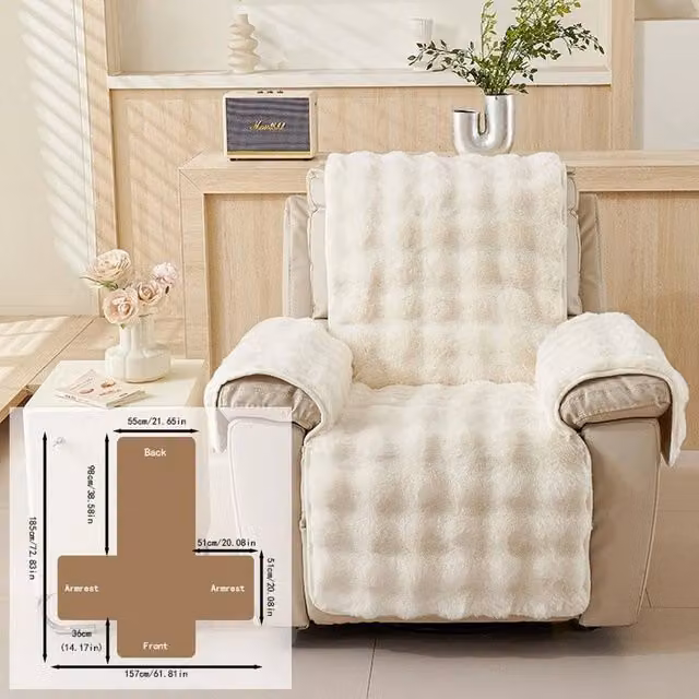 PAWNORA Beige Thick Rabbit Plush Recliner Chair Cover in Fleece