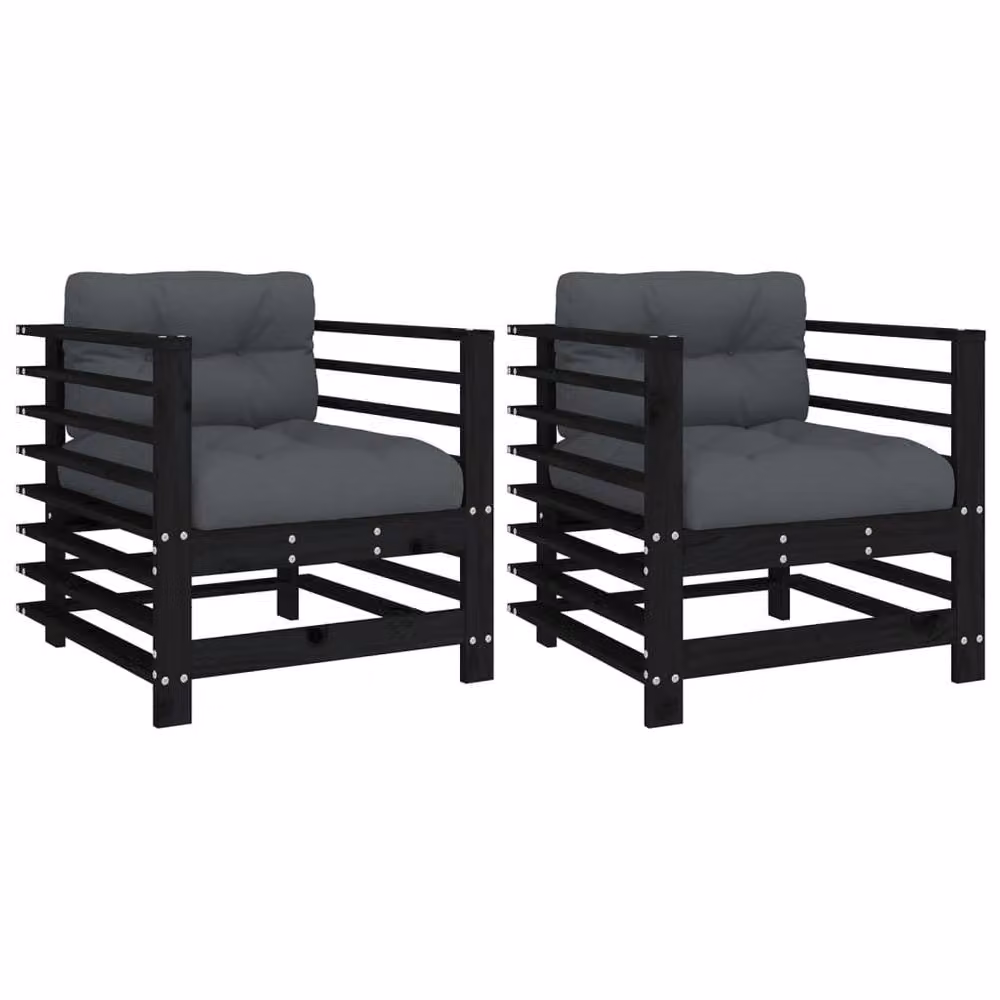 Berkfield Home Beautiful Garden Chairs with Cushions, Set of 2, Black Solid Pine Wood – 3