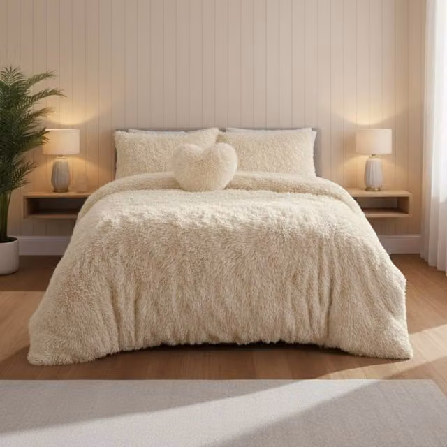 Snug City Super Fluffy Duvet Cover and Pillowcase Set, Beige, Single (90 x 200 cm)
