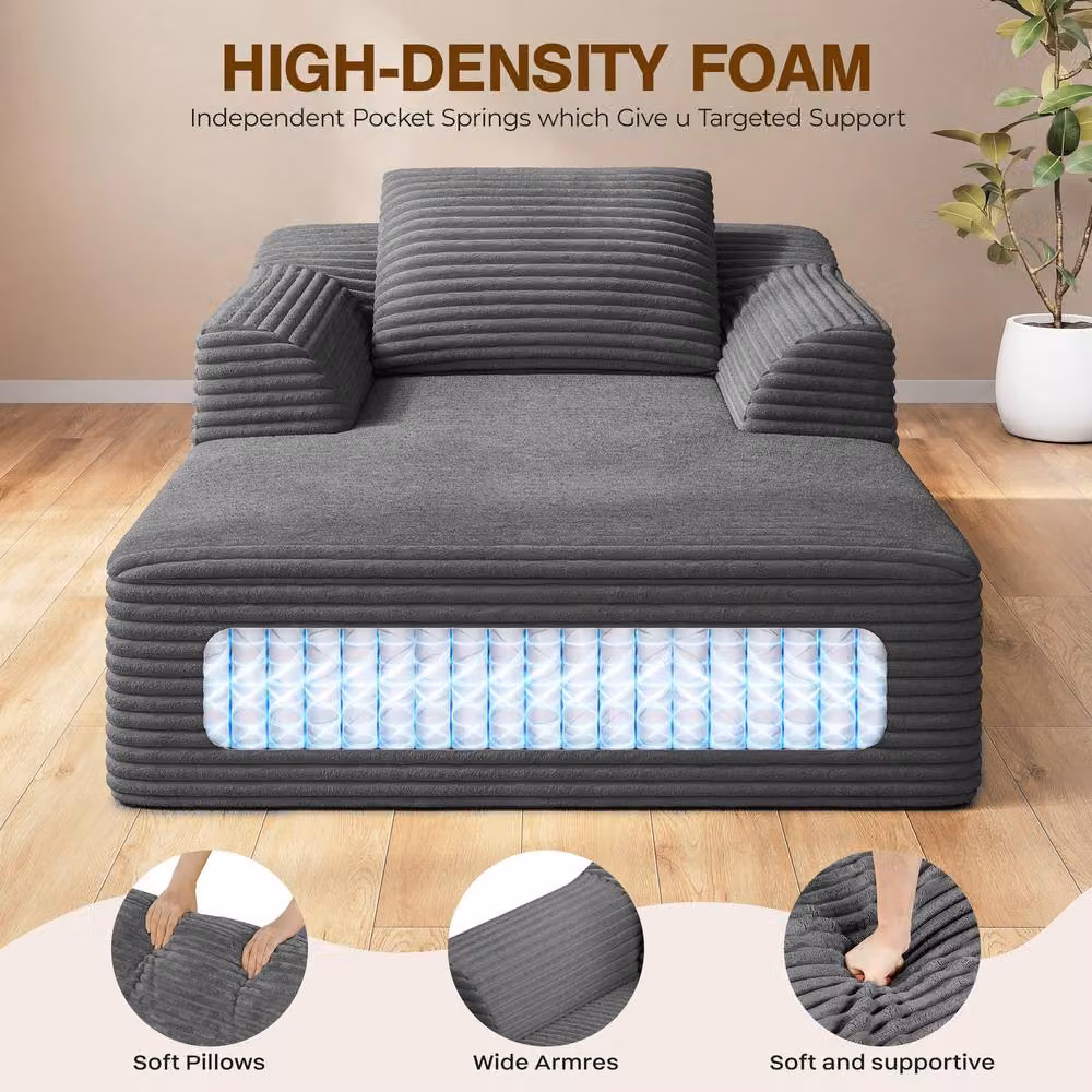 Dprodo Modular High Density Foam Chaise Lounge Sofa in Grey Striped – 5