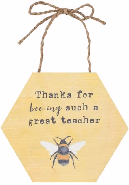 KDMK Thank You For Bee-Ing A Great Teacher Hanging Wood Wall Plaque in Beige and Silver