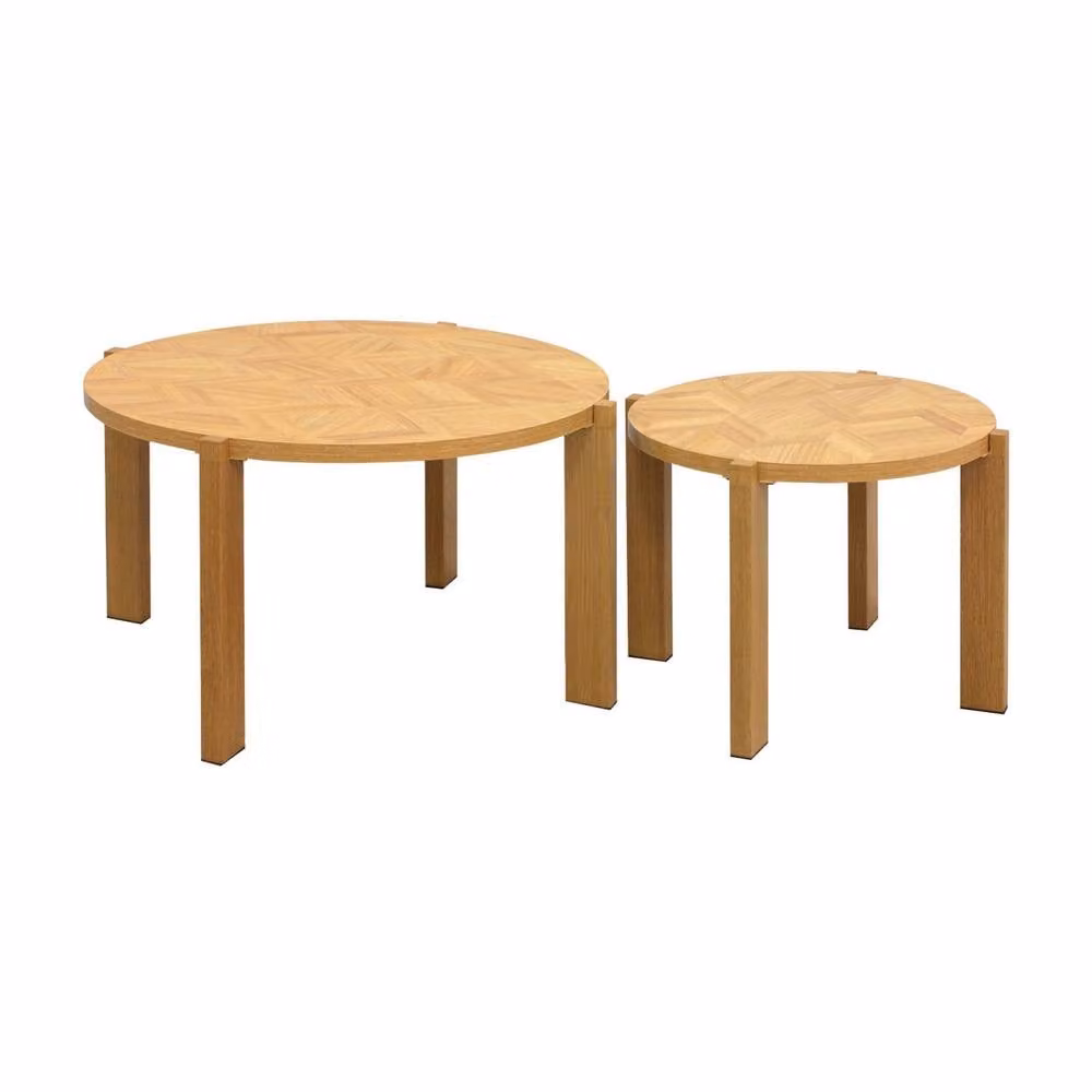 Sweekeet Set of 2 Vintage Nesting Tables with Round Brown Chevron Effect Tops – 2