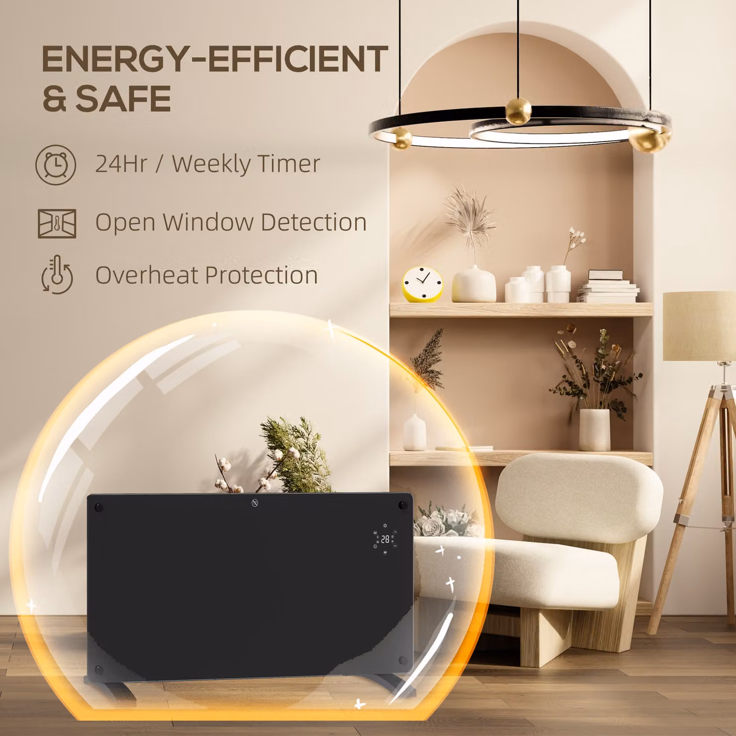 HOMCOM 2000W Electric Convector Heater with LED Display, Black, Freestanding or Wall Mounted – 5