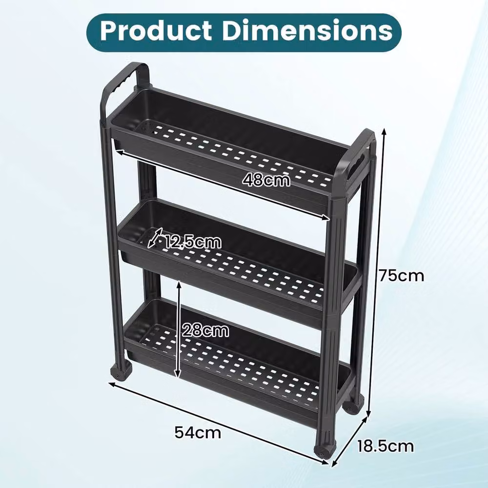 FORGEVIO 3-Tier Narrow Mobile Shelving Unit Slim Rolling Storage Cart in Black – 2