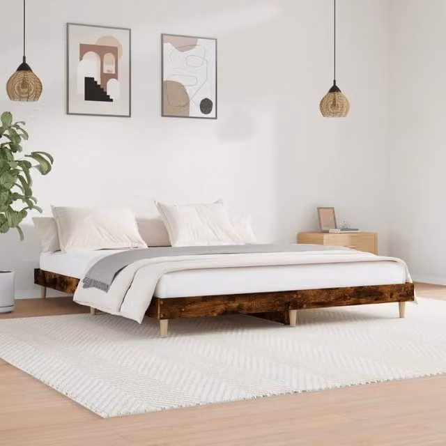 Berkfield Home Bed Frame in Smoked Oak, Brown, W/D/H: 200 x 200 cm