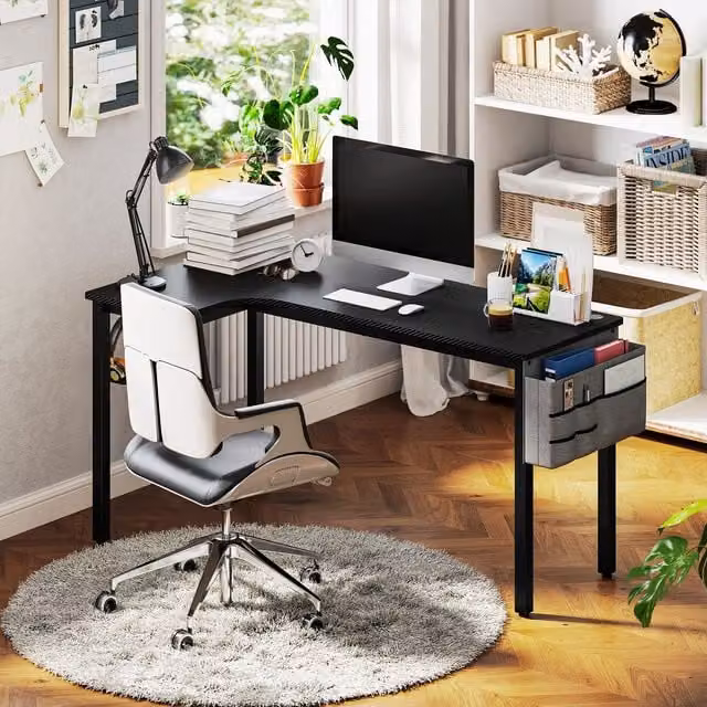 HOMCOM L-Shaped Corner Desk in Black, W/D/H: 145 x 81 x 76 cm – 1