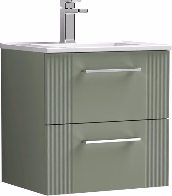 Balterley Wall Hung 2 Drawer Vanity Unit with Minimalist Basin, Satin Green – 1