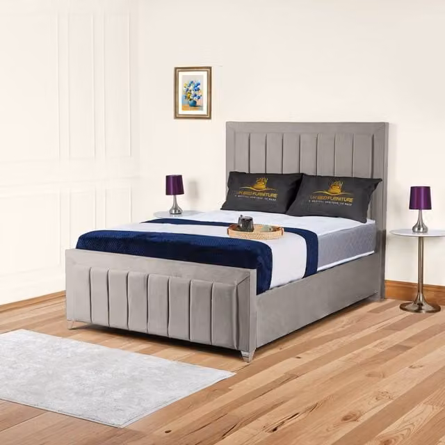 UK Bed Furniture Siarra Ottoman Gas Lift Upholstered Bed with 48 Inch Headboard in Light Grey, Size: Small Double