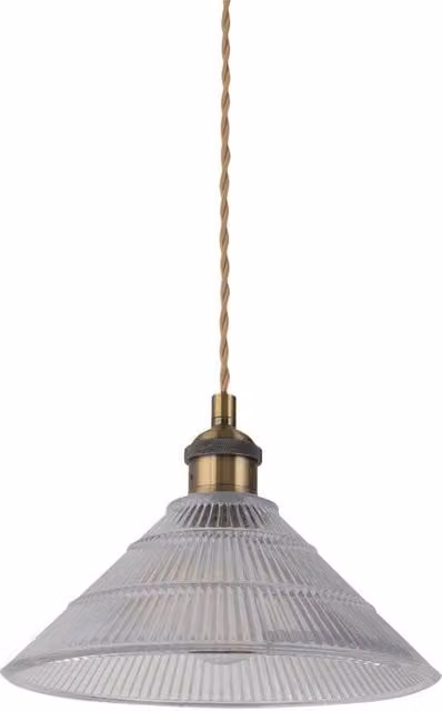 First Choice Lighting Barnes Antique Brass Braided Pendant with Transparent Fluted Glass Shade