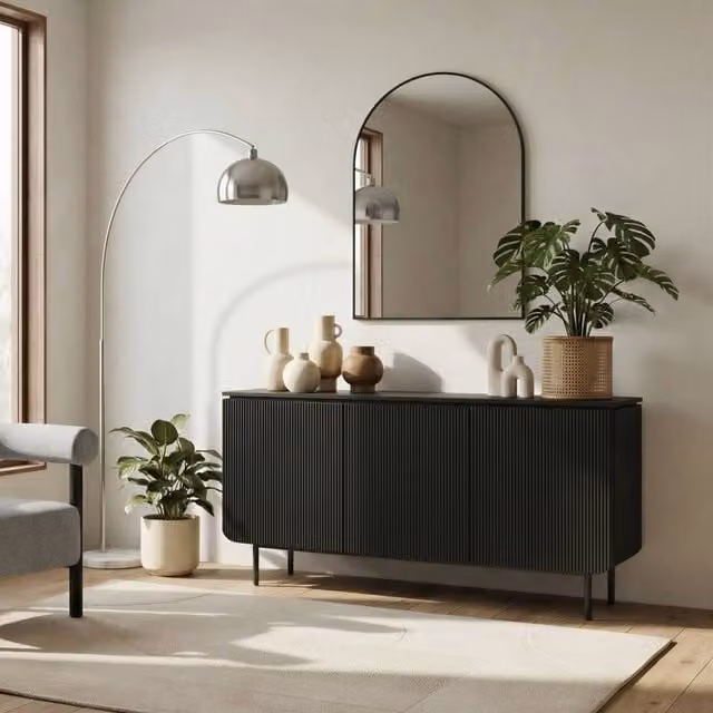 FurnitureboxUK Penrose Black Matt Wood 3 Door Large Sideboard