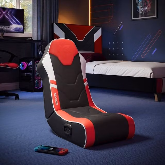 X Rocker Shadow 2.0 Audio Floor Rocker Gaming Chair for Kids in Red