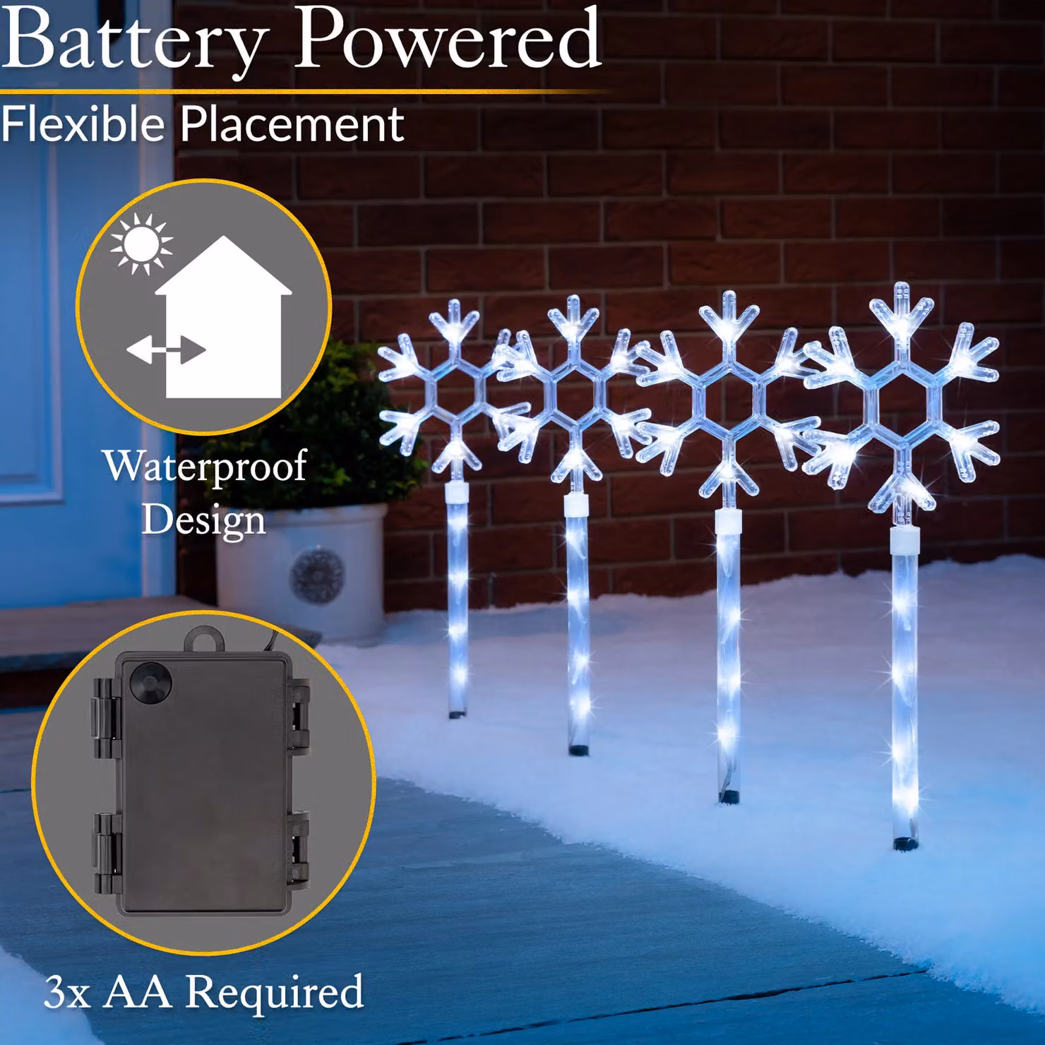 Christow Snowflake Path Lights Set, White LED Outdoor Christmas Decorations, 4 x 44 cm – 4
