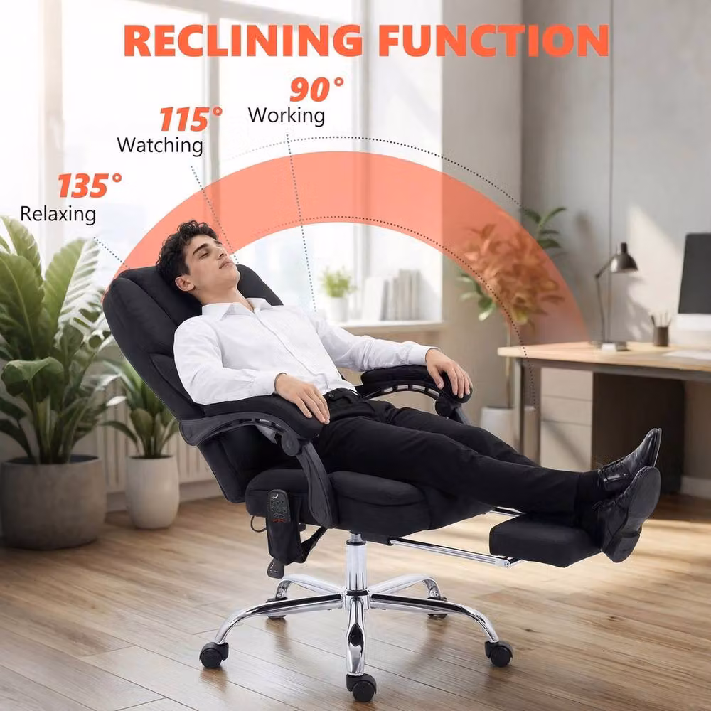 NESTLUNE Black Fabric Massage Executive Office Chair with Heat and Headrest – 4