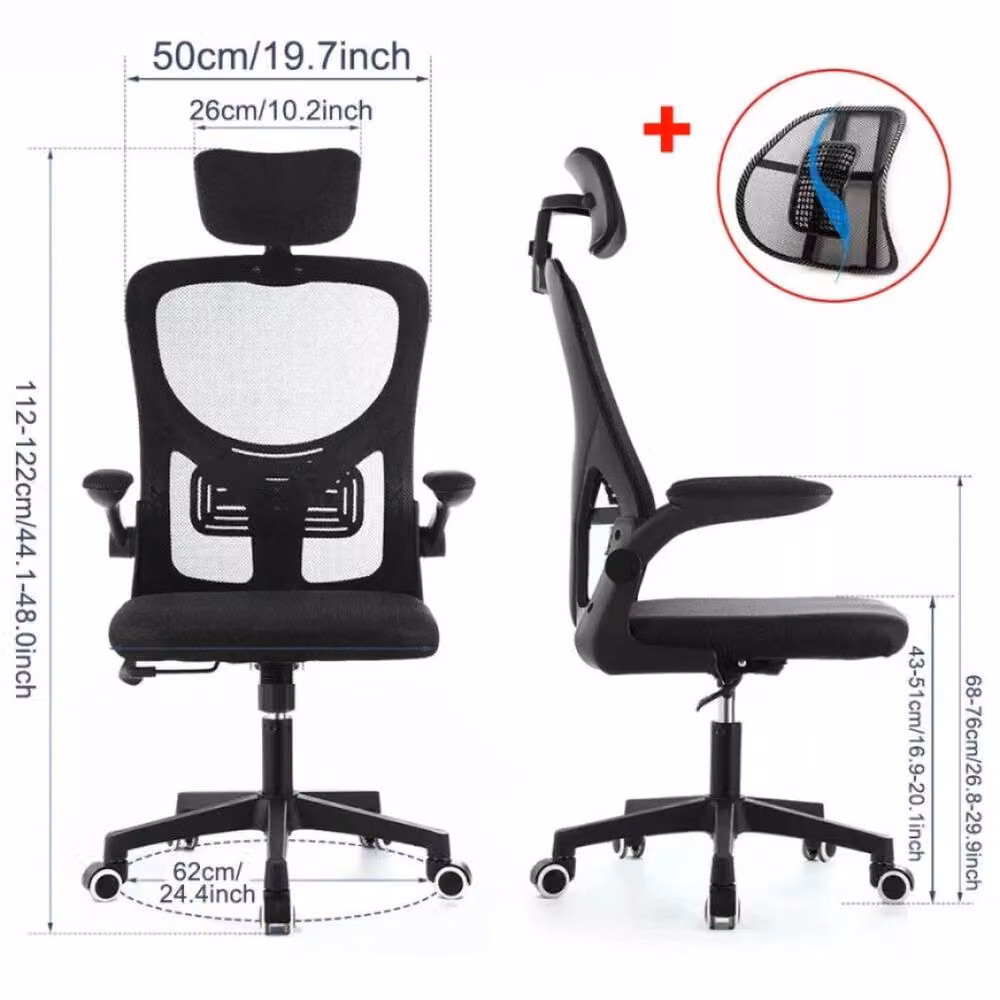 EONLION Ergonomic Black Fabric Home Office Chair with Headrest and Armrests – 2