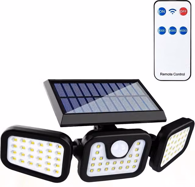 Garden Gear Solar LED Motion Sensor Security Floodlight with Remote Control, Black, Pack of 2