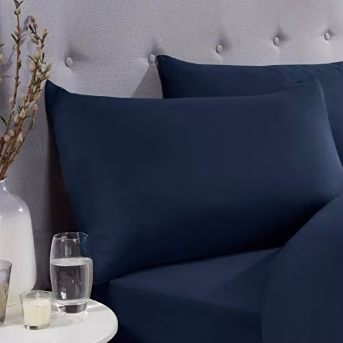 Sleepdown Super Soft Plain Dye Housewife Pillowcase Pair Pack in Blue, W: 50 cm, L: 75 cm – 2