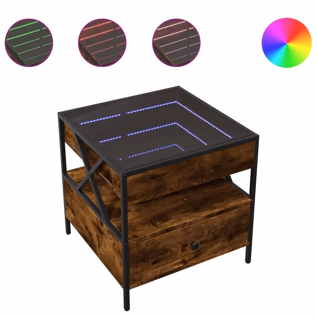 Berkfield Home Infinity LED Coffee Table in Smoked Oak Brown, W/D/H: 50 x 50 x 51 cm – 2