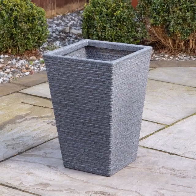 Samuel Alexander Grey Slate Effect Square Plastic Garden Planter Tub W: 30 cm, D: 30 cm, H: 45 cm