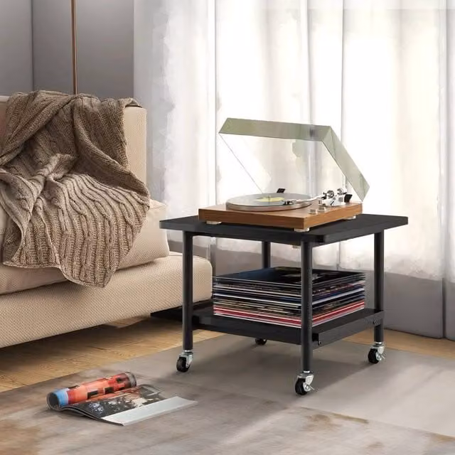 SPETLEK Black Metal Printer Stand with Storage and 4 Locking Wheels