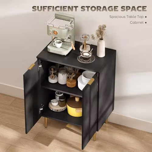 HOMCOM Modern Black Sideboard Buffet Cabinet for Kitchen Storage, W/D/H: 80 x 40 x 60 cm – 3