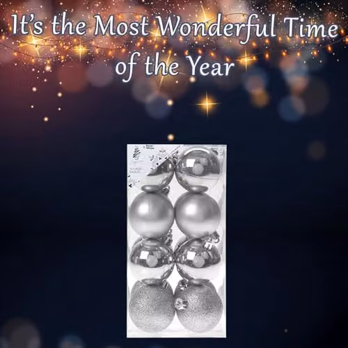 VFM e-Store Silver Christmas Bauble Hanging Tree Ornaments, Pack of 16, Diameter: 5 cm – 4