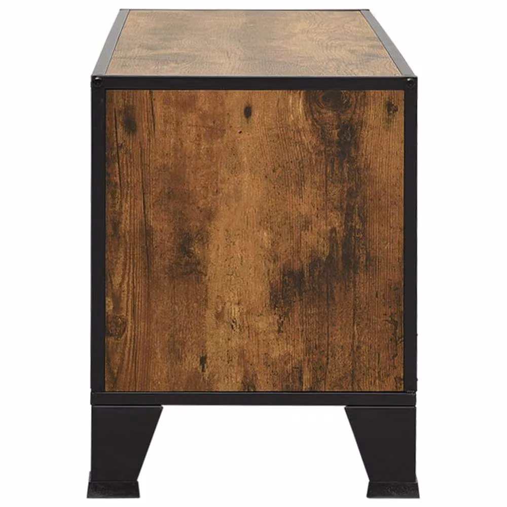 Berkfield Home Industrial TV Cabinet in Rustic Brown, Metal and MDF, W/D/H: 105 x 36 x 47 cm – 4