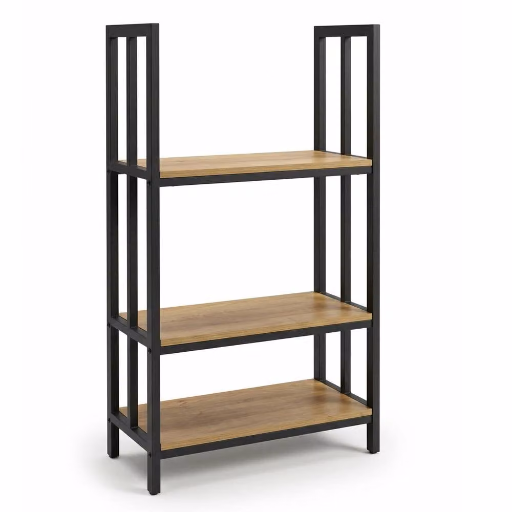 Madison & Mayfair Modern 3-Shelf Freestanding Oak Wood and Metal Shelving Unit in Brown, H: 105.0 cm x W: 59.0 cm x D: 30.0 cm – 2