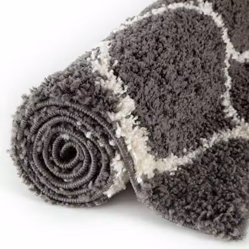 THE RUGS Shaggy Moroccan Design Area Rug, Trellis Dark Grey and Ivory, W: 240 cm, D: 340 cm, H: 30 cm – 7