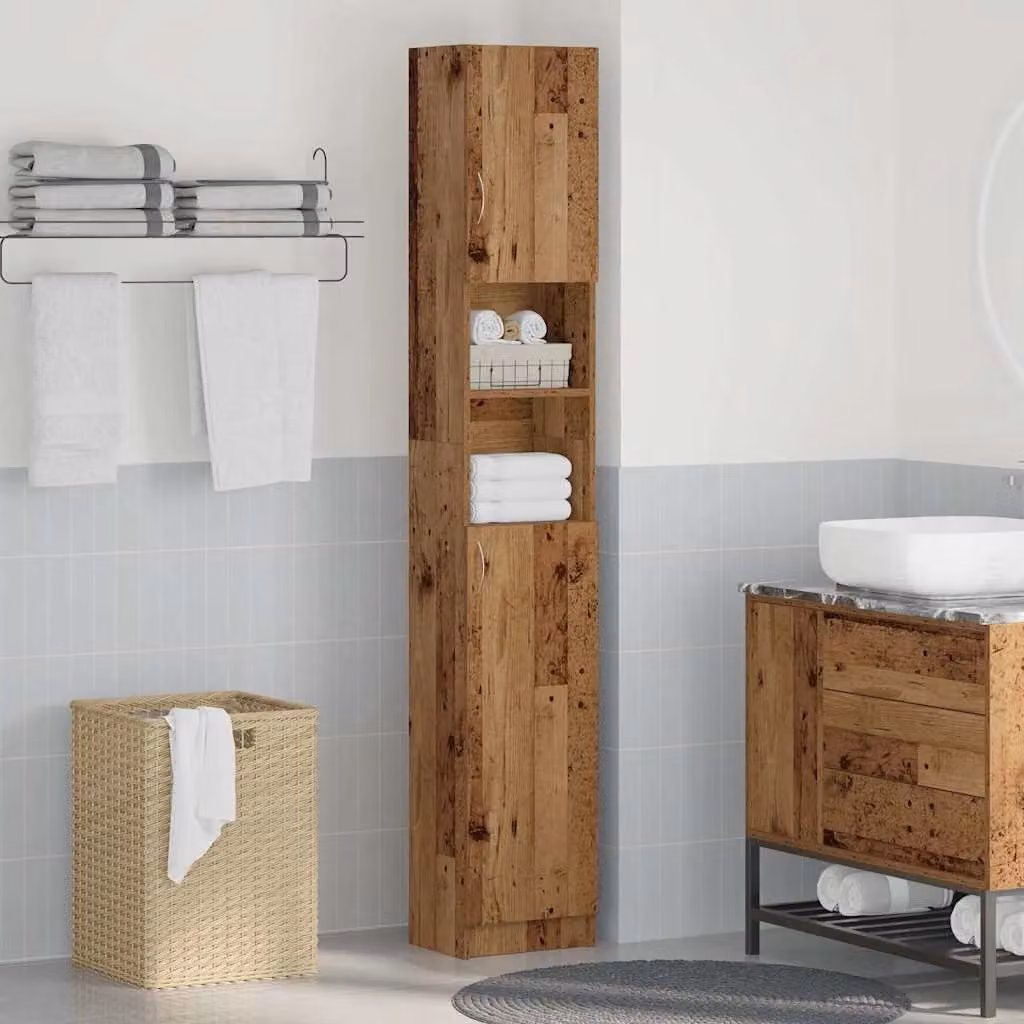 Berkfield Home Wall Mounted Bathroom Cabinet in Brown Rustic Old Wood, W/D/H: 32 x 25.5 x 190 cm – 3