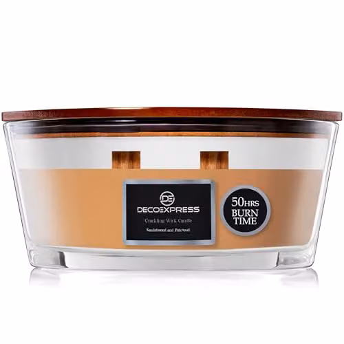 Deco Express Sandalwood and Patchouli Scented Woodwick Candles in Brown