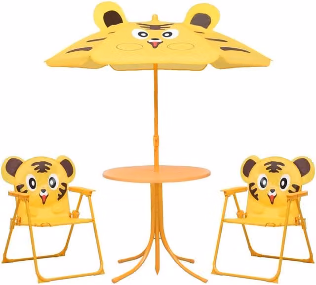 Berkfield Home 3 Piece Kids Garden Bistro Set with Parasol in Yellow
