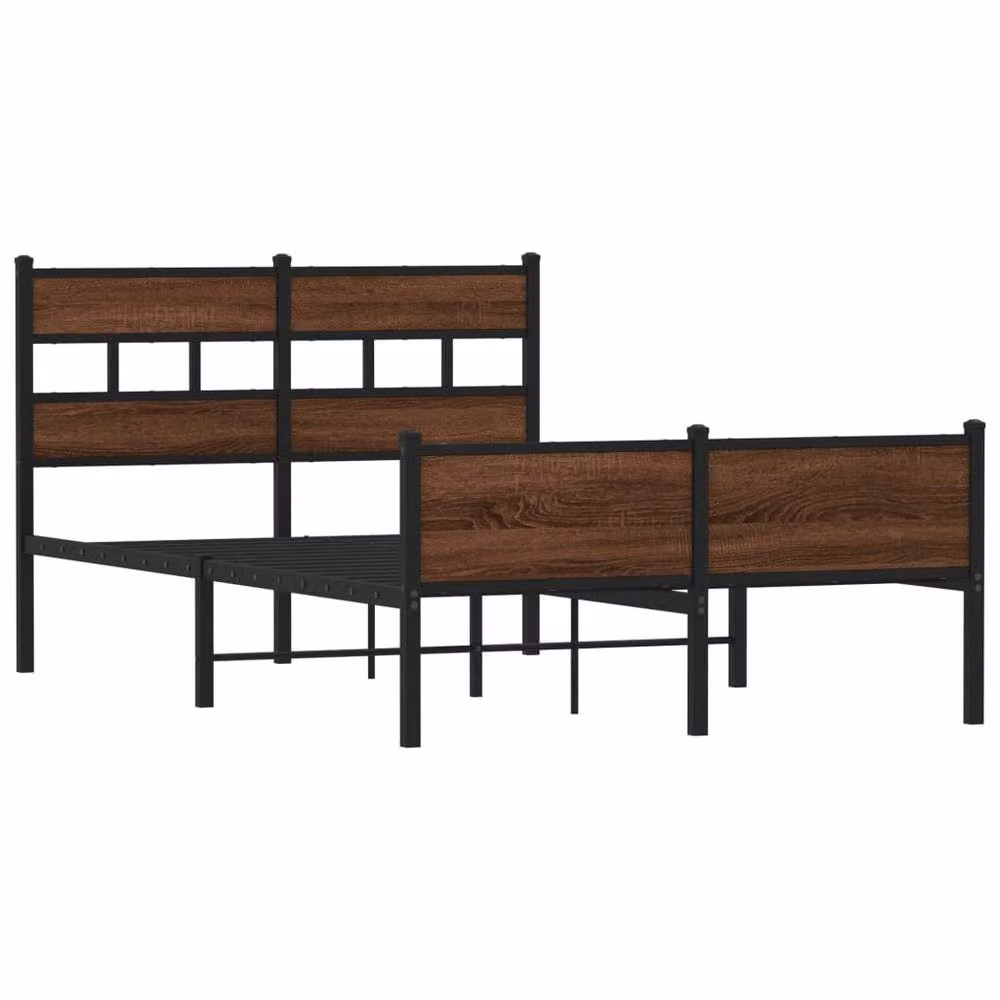 Berkfield Home Small Double Wood and Metal Bed Frame in Brown Oak, W/D/H: 120 x 190 cm – 3