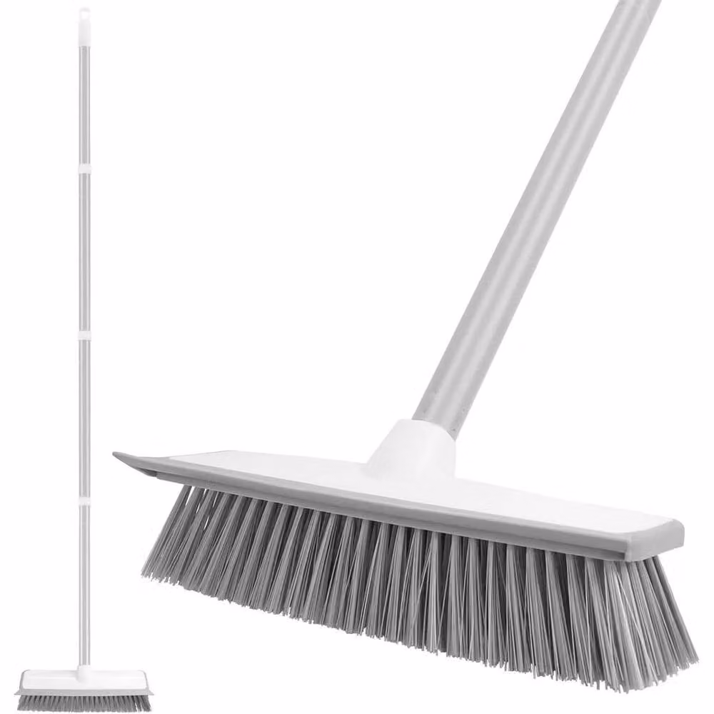 NESTLUNE 2 in 1 Floor Scrub Brush with Scraper and Telescopic Stainless Steel Handle, White, W: 15 cm, H: 122 cm – 4