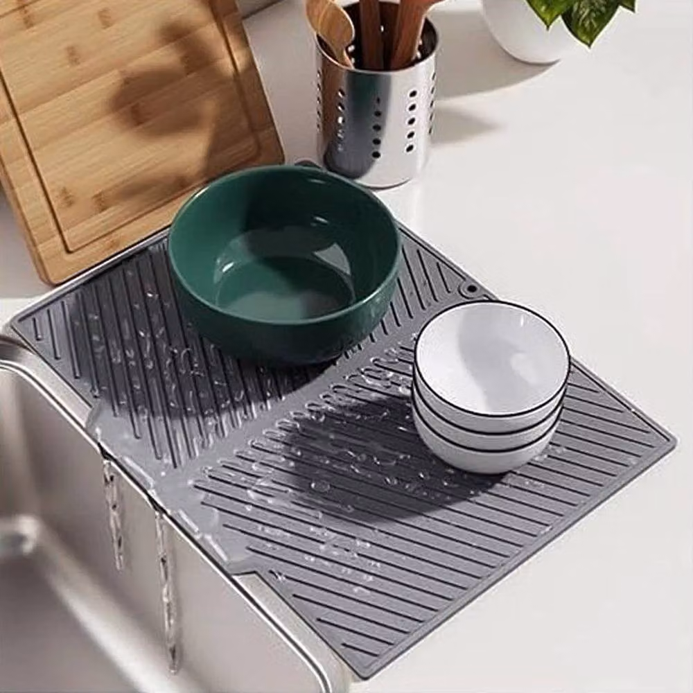 PAWNORA Extra Large Non-Slip Silicone Draining Mat in Grey – 5