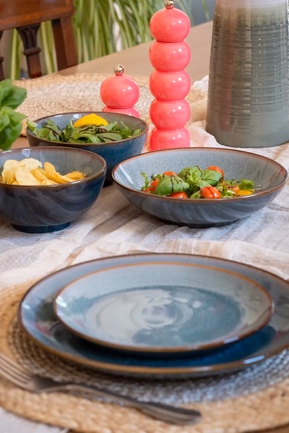 Scandi Home Set of Four Stavanger Blue Ceramic Dinner Plates, Diameter: 27 cm – 2