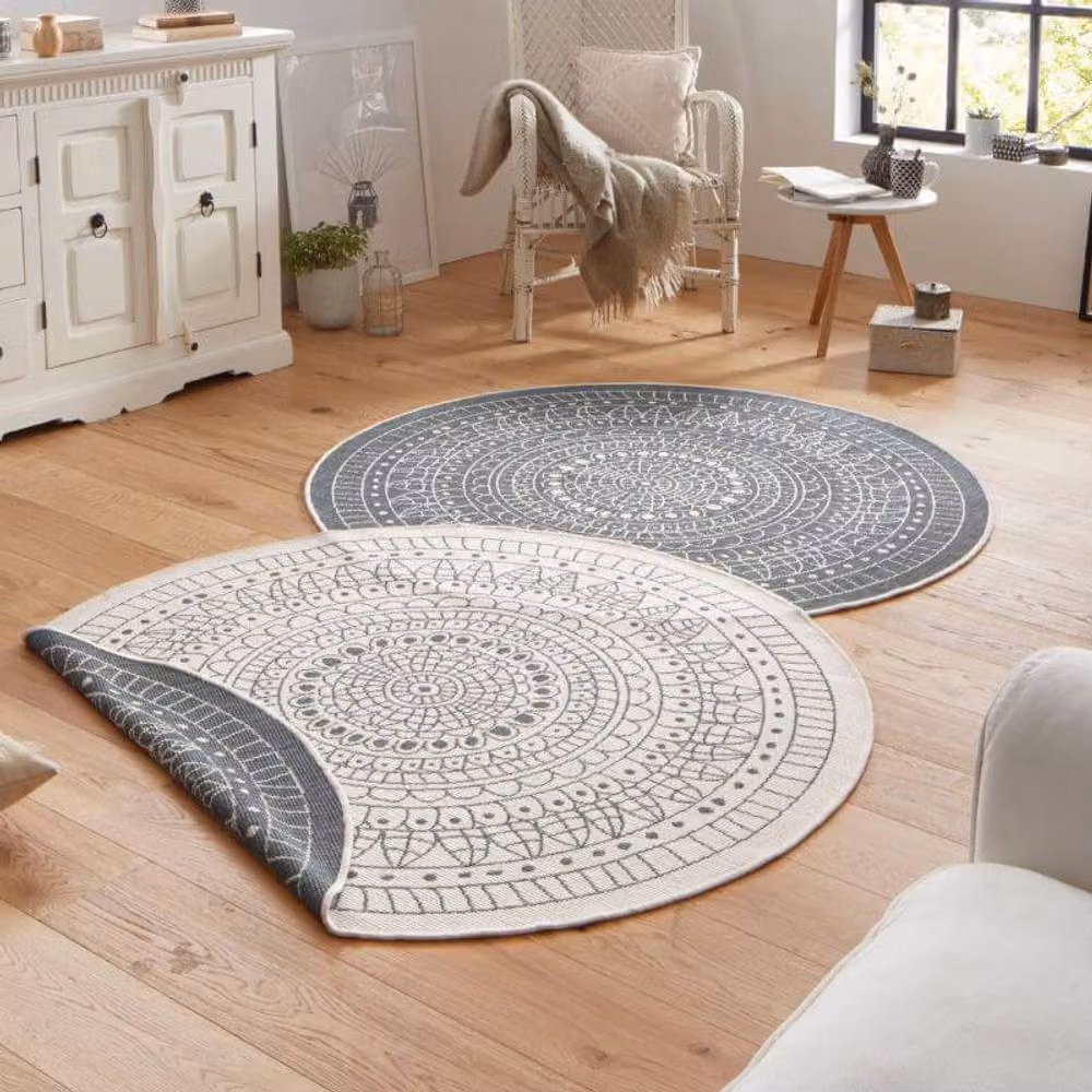 THE RUGS Porto Reversible Indoor Outdoor Round Flatweave Polypropylene Rug in Grey, Diameter: 240 cm – 2