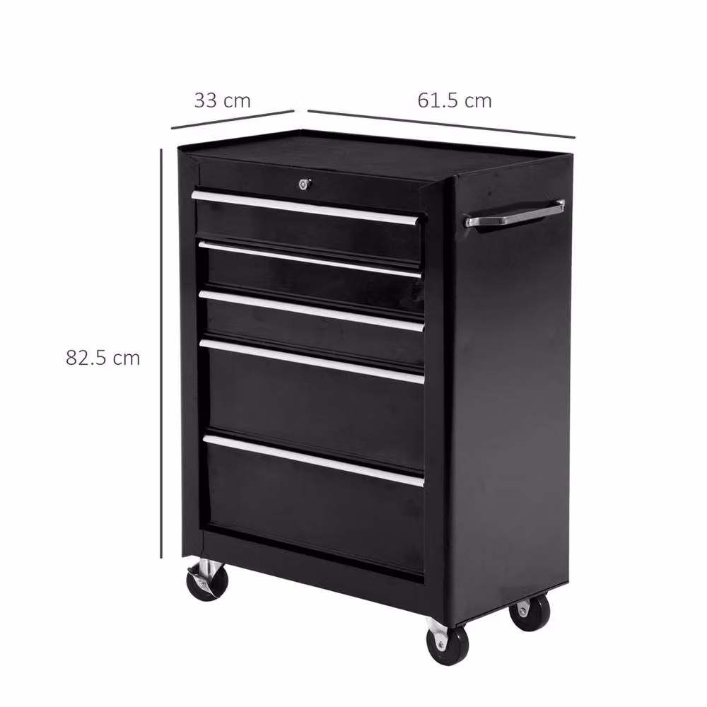 NESTLUNE 5-Drawer Lockable Steel Tool Storage Cabinet with Wheels, Black, W/D/H: 100 x 82.5 x 33 cm – 2