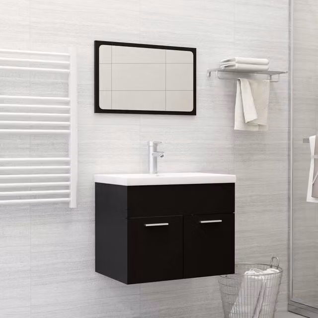 Berkfield Home Modern Black Bathroom Furniture Set with Vanity Unit and Mirror Cabinet