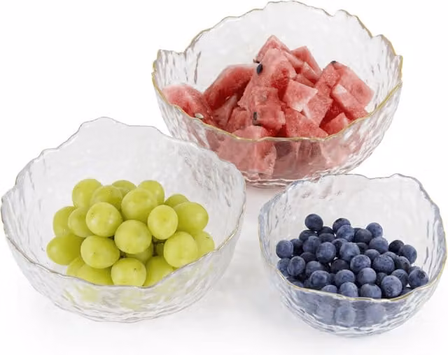 Eden & Willow Set of 3 Transparent Glass Serving Bowls with Gold Rim – 1