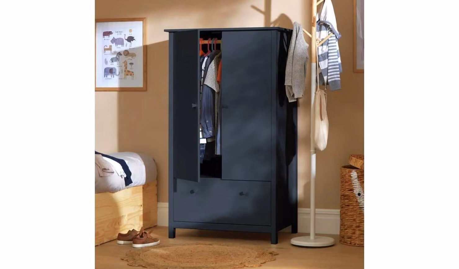 Cheap Furniture Warehouse Scandinavia Short 2 Door Wardrobe in Blue, Scandi-Style, W/D/H: 80 x 53 x 140 cm