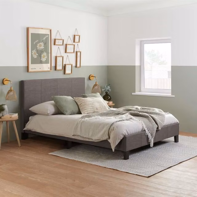 Birlea Sleepsoul Paris Double Bed Frame and Mattress in Grey Upholstered Fabric, W/D/H: 140 x 200 cm