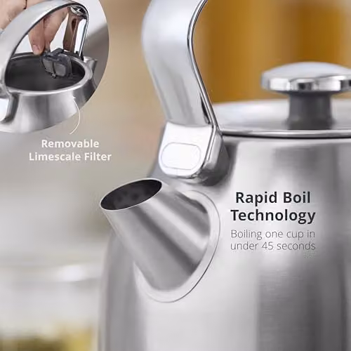 Swan SK14631SS Retro Traditional Kettle in Silver Stainless Steel, 1.7L, 3KW, with Removable Limescale Filter – 3