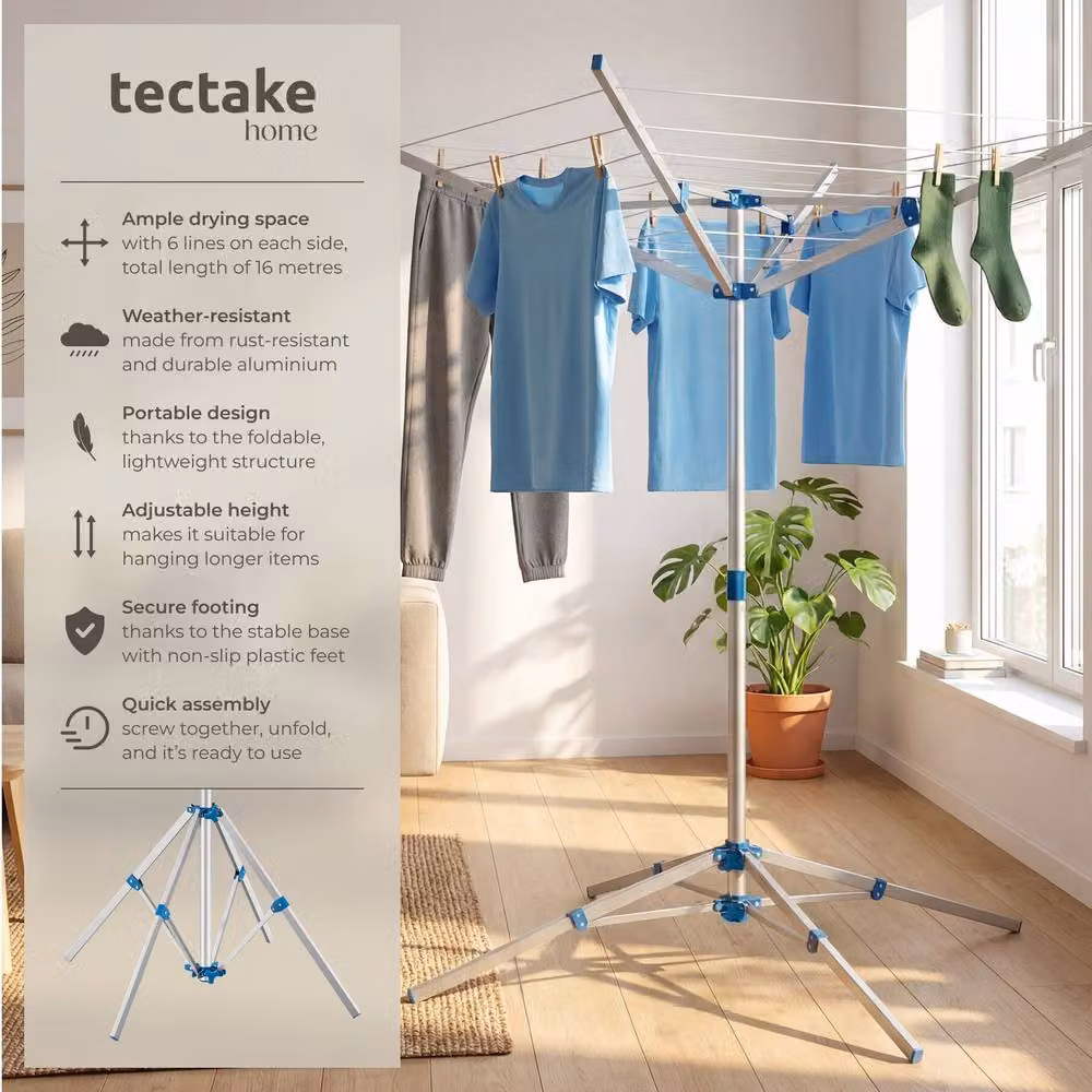 tectake Portable Aluminium Clothes Drying Rack, Grey, H 160.0 cm x W 102.0 cm – 2