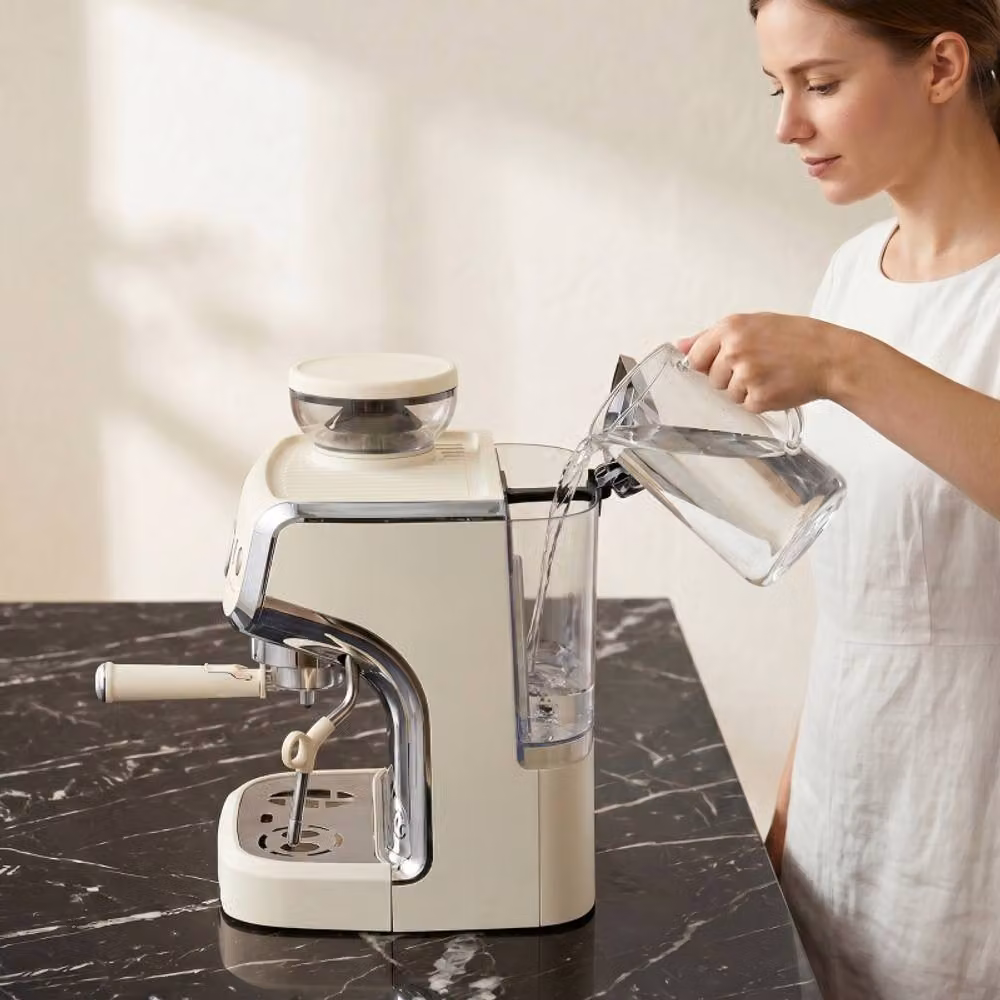 Rolipo Cream White Bean to Cup Coffee Machine with 15 Bar Pressure, Integrated Grinder, Steam Wand and Removable Tank – 7