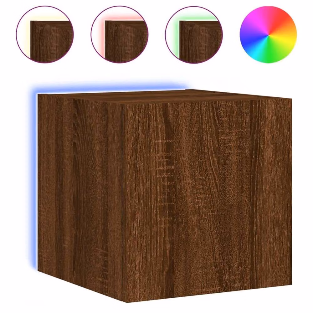 Berkfield Home Set of 2 TV Wall Cabinets with LED Lights in Brown Oak, W: 35 cm, D: 30.5 cm, H: 30 cm – 3