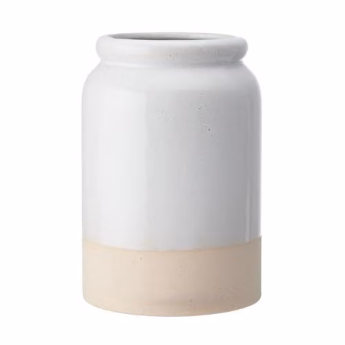 KitchenCraft Idilica Ceramic Stoneware Utensil Holder, Beige/White, H: 18 cm, W: 12 cm, D: 12 cm